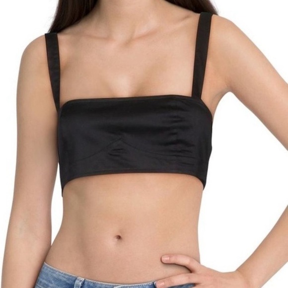 DANIELLE BERNSTEIN Women's Bra Tank BLACK Size 6 Poplin Cropped Black Bra Top - Picture 12 of 12